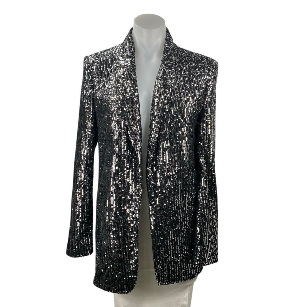 Zara Women's Black Sequin Long Sleeve Sparkly Shimmer Blazer Coat Jacket Size S